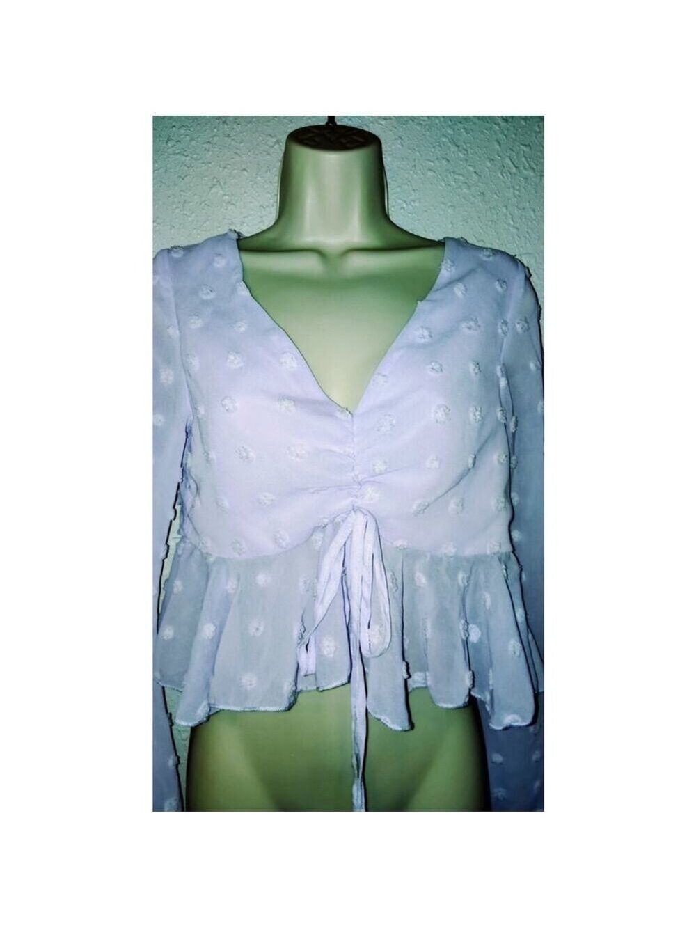 Double Crazy Light Purple Long Sleeve Small Jr Sheer Knot Polka Dot Crop Top